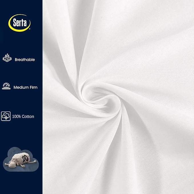 Serta 233 Thread Count White Goose Feather Down Fiber Pillows Medium Firm King Size Pillows Set of 2 Pack 100% Cotton Hotel Collection Bed Pillow for Side Sleeper