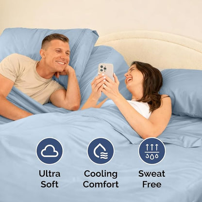 Split Head King Sheet Set – 4 Piece Flex Split Top King Sheets for Adjustable Beds - Fits 14” to 16" Mattress w/ Deep Pockets - Soft, Breathable & Cooling - Luxury Bedding and Wrinkle Free - Sky Blue