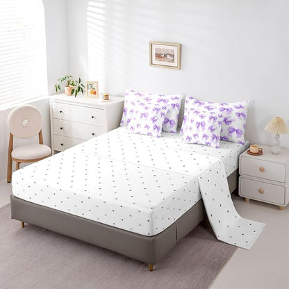 Erosebridal Purple Kids Girls Bowknot Bow Comforter Set Queen Size 7 Pieces | Lace Princess Bed in A Bag Dreamy Bed Set Kawaii Cute Bedding