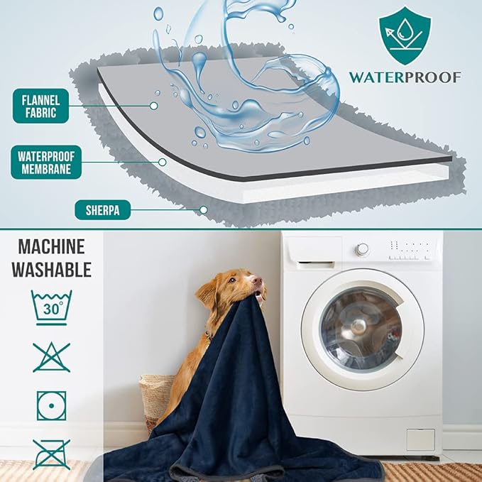 PetAmi Waterproof Dog Blanket Sherpa Fleece, Pet Small Medium Dogs, Reversible Large Cat Throw Bed Couch Sofa Furniture Protector, Soft Plush Microfiber (Medium 29x40, Blue/Gray), Navy/Gray