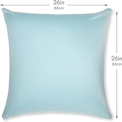 PILLOWY 26x26 Throw Pillowcase (Cover Only) -85/15 Nylon, Spandex -Luxurious, Silky, Stretchy & Soft - 1Pcs Solid Color -A Perfect Choice for Couch Chairs Sofa Bed Adult/Kids Bedroom, Sweat Baby Blue