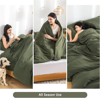 COTTEBED Ultra-Soft King Bedding Comforter Sets Bed, All Season Use Light Weight with Warm Fluffy Washed Cotton Microfiber,1 Bed Blanket Comforter & 2 PillowSham(King/California King Dark Olive Green