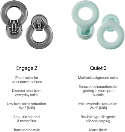 Loop Earplugs Everyday Link Bundle (2-Pack) | Engage 2 + Quiet 2 + Link | Reusable Ear Plugs for Sleep, Focus, Noise Sensitivity, Socializing & More | 16 dB/24 dB Noise Reduction