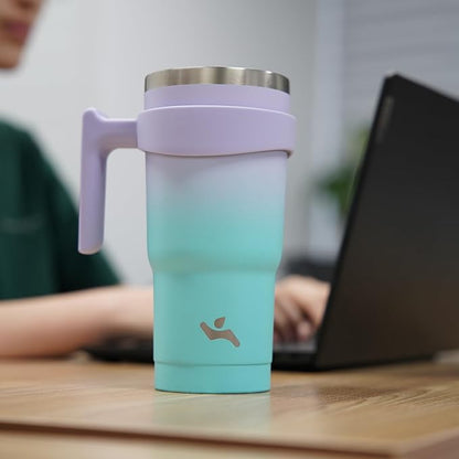 20 oz Tumbler with Handle and 2 Straw 2 Lid, Insulated Water Bottle Stainless Steel Vacuum Cup Reusable Travel Mug,Turquoise