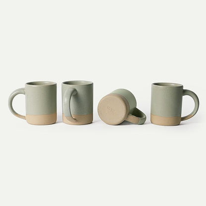 MORA Medium Mugs Set of 4, 16oz Ceramic Pottery Latte Mugs/Coffee Cups - Microwave and Dishwasher Safe - Thyme