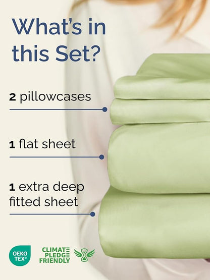 Extra Deep Twin Sheet Set - 4 Piece Breathable and Cooling Sheets - Hotel Luxury Bedding for Women, Men, Kids & Teens - Easy & Secure Fit - Soft, Wrinkle Free & Comfy - Extra Deep Pockets - Light Sage