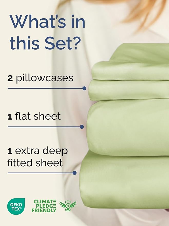 Extra Deep Twin XL Sheet Set - 4 Piece Breathable and Cooling Sheets - Hotel Luxury Bedding for Women, Men, Kids & Teens - Easy & Secure Fit - Soft and Wrinkle Free - Extra Deep Pockets - Light Sage