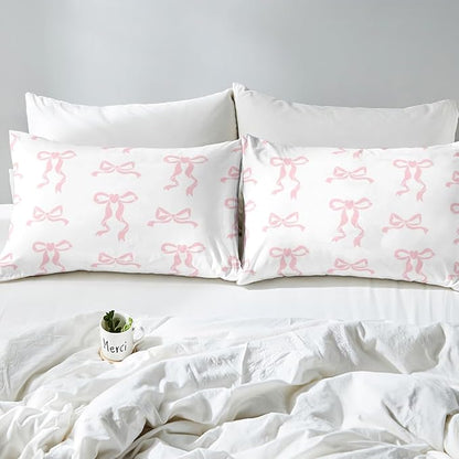 Erosebridal Bow Bedding Set Full Size, Pink Bow Comforter for Kids Girls Women Cute Room Decor Bowknot Comforter Kawaii Bows Duvet Set Coquette Princess Bowtie Quilt with 2 Pillow Cases