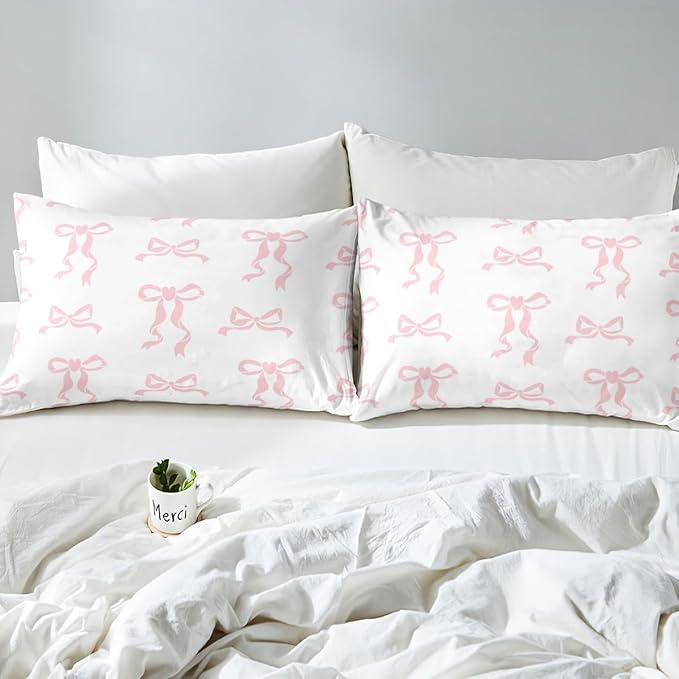 Erosebridal Kids Pink Bowknot Toddler Size Comforter Set, Dreamy Princess Bedding Set, Pink Bow Comforter for Girls Women Princesss Bedroom Decor, Kawaii Bow Knot Cartoon Quilt, All Season