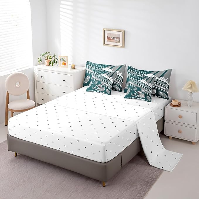 Feelyou Football 7 Pieces Comforter Sets King Size Kids Rugby Sports Bedding Set Sports Theme Bed in a Bag with Comforter, Sheets, Pillowcases & Cushion Cover