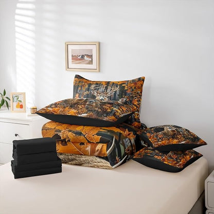 Erosebridal 7 Pieces Camo Deer Comforter Set with Sheets Full Size | Rustic Hunting Deer Bedding Set for Kids Boys Men Adult Country Rural Hunting Animal Bed Sets Rustic Farmhouse Style Bed in A Bag