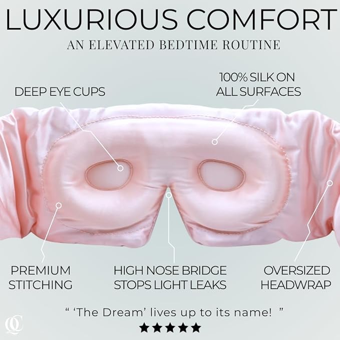 3D Silk Sleep Mask, Sleep Longer in Total Darkness and Comfort. Total Blackout Liner Blocks Light, Lightweight, 100% Natural Silk Eye Mask, Foam Countour, Eyelash Sleep Mask (Prosecco Pink)