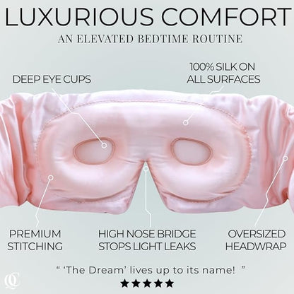 3D Silk Sleep Mask, Sleep Longer in Total Darkness and Comfort. Total Blackout Liner Blocks Light, Lightweight, 100% Natural Silk Eye Mask, Foam Countour, Eyelash Sleep Mask (Prosecco Pink)