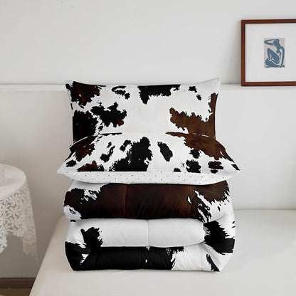 Feelyou Black Cow Fur Printed Comforter Set for Kids Boys Girls Western Cowboy Comforter Cowhide Pattern Bedding Set Twin Size Bedroom Decor Farm Animal Skin Duvet Set Quilt Set 2Pcs