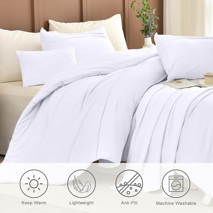 Masaca White Oversized King Comforter Set 120x120,Pinch Pleated Textured California King Bed Comforter Set Rustic Boho Microfiber Extra Large Bedding 3PCS