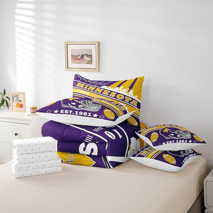 Feelyou Football 7 Pieces Comforter Sets Twin Size Kids Rugby Sports Bedding Set for All Season Football City Bed in a Bag with Comforter, Sheets, Pillowcases & Cushion Cover