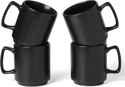 famiware Coffee Mugs Set of 4, Nebula 14oz Coffee Mugs, Ceramic Cup Set with Handle for Latte, Tea, Milk, Cappuccino, Cocoa, Matte Black