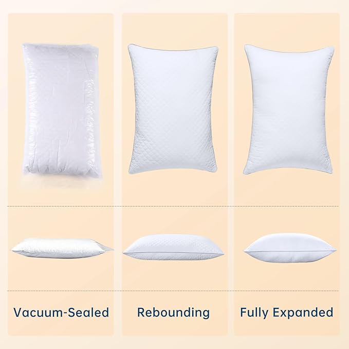 JOLLYVOGUE Pillows Standard Size Set of 2, Oeko-Tex Certified Bed Pillows for Side, Back, and Stomach Sleepers - Medium Support Down Alternative Filling, Machine-Washable