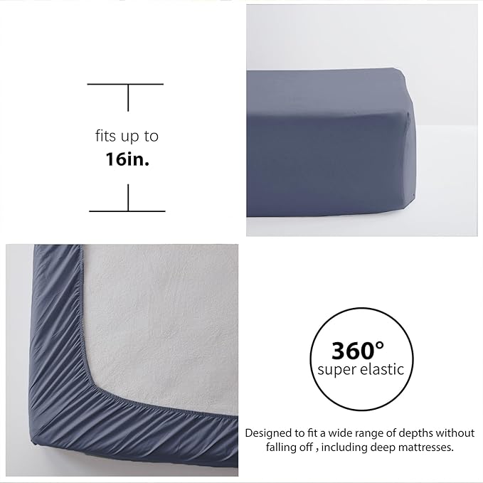 Zzlpp Full Comforter Set 7 pieces, Greyish Blue Seersucker Bedding Set with 1 Comforter, 2 Pillow Shams, 2 Pillowcases, 1 Flat Sheet, 1 Fitted Sheet