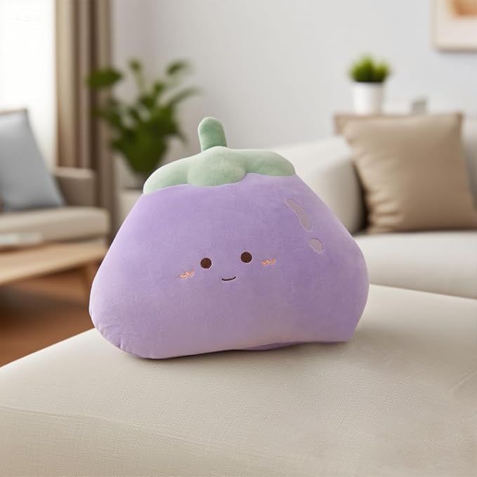 Eggplant Throw Pillows Decorative Cute Soft Vegetable Hugging Pillow Stuffed Food Soft Plush Cushion Décor for Birthdays Gifts Home Decor (Purple)