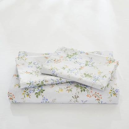 Floral Comforter King Size 100% Cotton Bedding Set Green & Yellow Flowers Cotton Comforter Sets 3 Pcs Reversible Lightweight Bedding Sets for All Seasons