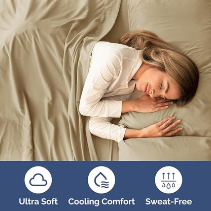 King Size 4 Piece Sheet Set - Comfy Breathable & Cooling Bed Sheets Set - Hotel Luxury Bedding for Women, Men, Kids, Teens, Boys & Girls - Deep Pockets, Ultra-Soft and Wrinkle Free - Oeko-Tex - Beige