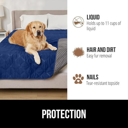 GORILLA GRIP Waterproof Bed Cover for Dogs, 82x52, Gripped Slip Resistant Backing, Leak Proof Washable Dog Blanket Covers Sofa, Couch, Sectional, Crate, Car, RV Seats, Pet Puppy Essentials, Navy Blue