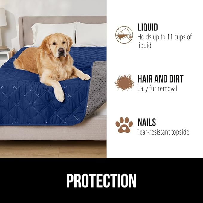 GORILLA GRIP Waterproof Bed Cover for Dogs, 82x68, Gripped Slip Resistant Backing, Leak Proof Washable Dog Blanket Covers Sofa, Couch, Sectional, Crate, Car, RV Seats, Pet Puppy Essentials, Navy Blue