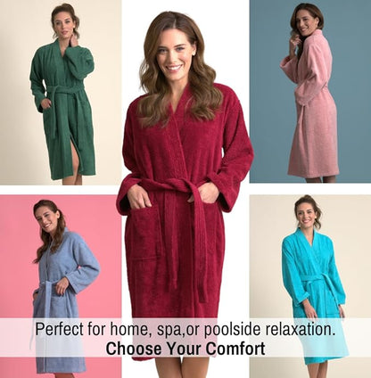 Soft Touch Linen Women's Robe Terry Cotton Cloth- Kimono Style- Thick, Breathable & Comfortable- Lightweight & Absorbent