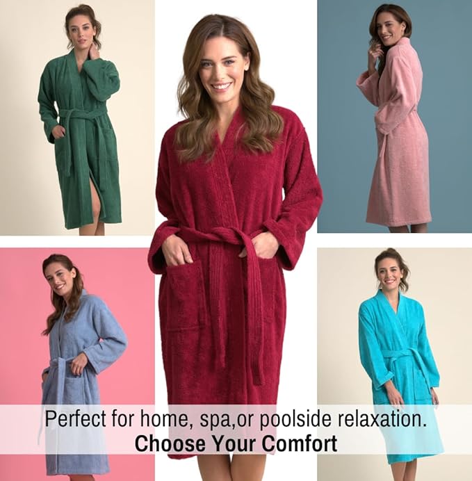 Soft Touch Linen Women's Robe Terry Cotton Cloth- Kimono Style- Thick, Breathable & Comfortable- Lightweight & Absorbent