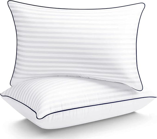 Bed Pillows for Sleeping, Full Standard Size Set of 2 Luxury Hotel Pillows with Premium Soft Down Alternative Filling for Back, Stomach and Side Sleepers