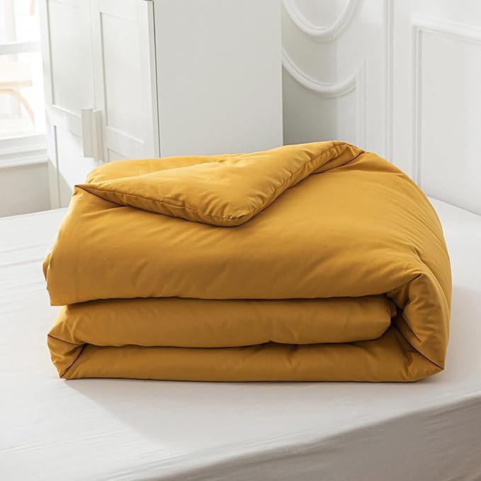 Cottonight Mustard Yellow Comforter Sets King Solid Dark Yellow Bedding Comforter Set Deep Yellow Cozy Blanket Quilts Women Men Durable Modern Style Mustsard Bedding Set for Adults Teens