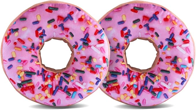 HYSEAS Round Throw Pillow 14 Inch Pink Donut, 3D Digital Print Decorative Comfortable Soft Plush Funny Food Shaped Pillow Light Weight Seat Pad Cushion for Couch, Chair, Floor, Sofa, 2 Pack