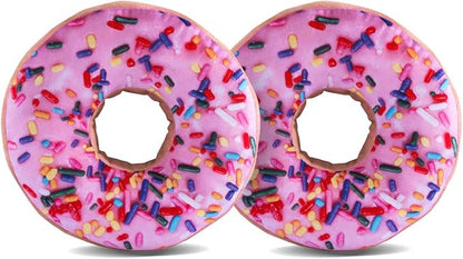 HYSEAS Round Throw Pillow 14 Inch Pink Donut, 3D Digital Print Decorative Comfortable Soft Plush Funny Food Shaped Pillow Light Weight Seat Pad Cushion for Couch, Chair, Floor, Sofa, 2 Pack