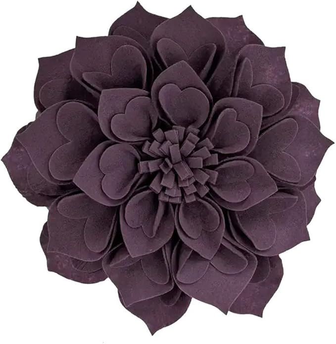 Fennco Styles Handmade 3D Heart-Shaped Petals Flower Decorative Filled Throw Pillow 13" Round - Violet Floral Pillow for Couch, Home Décor and Holiday, Housewarming Gift