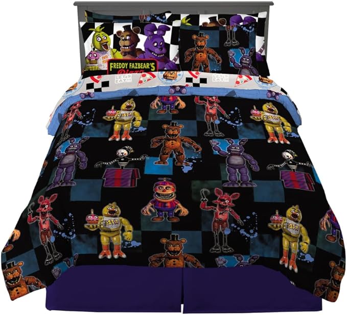 Five Nights at Freddy's Kids Bedding Super Soft & Cozy Comforter and Sheet Set with Sham, 7 Piece Queen Size, (Officially Licensed Product) by Franco