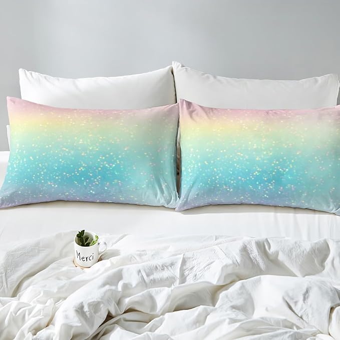 Rainbow Comforter Set King Size Tie Dye Pastel Bedding Comforter Sets for Boys Girls Kids Bedroom Decor, Glitter Galaxy Bedding Ink Pastel Printing Duvet Insert with 2 Pillowcases, Pink Blue Yellow