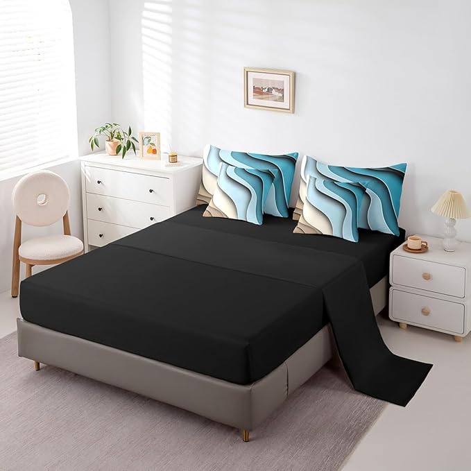 Erosebridal Blue Beige Brown Ombre Twin Comforter Set 7 Pieces for Boys Geometric Stripe Bedding Comforter Sets, Aesthetic Wave Bed in a Bag Modern Abstract Bedding Set, Gradient Bed Sheets Set