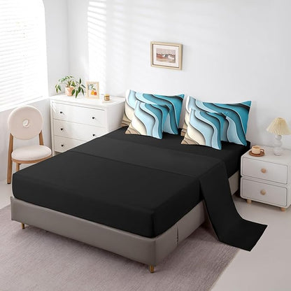 Erosebridal Blue Beige Brown Ombre Bedding King Size 7-Piece for Boys Geometric Stripe Comforter Set, Aesthetic Wave Bedding Comforter Sets Modern Abstract Bed in a Bag, Gradient Bedding Accessories