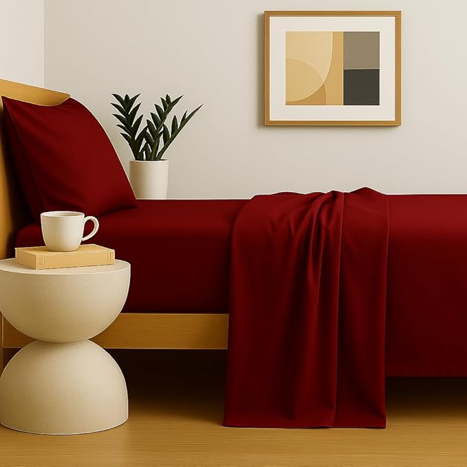 Peru Pima 415 Thread Count Percal King Sheet Set - 100% Peruvian Pima Cotton, 4 Piece (Flat, Fitted, 2 Pillowcases) - Cooling, Crisp, Deep Pocket, Hotel Quality Bedding - Burgundy