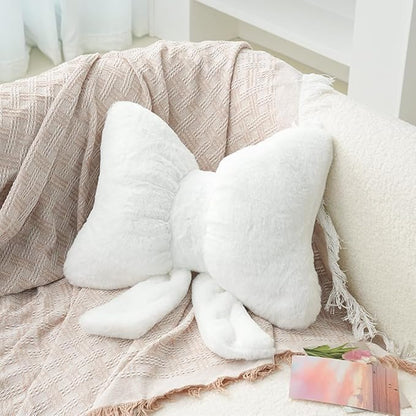 2Pack Soft Furry Bow Throw Pillows Cute Bowknot Plush Pillow Home Decor Stuffed Bow Lumbar Pillow for Bed Couch Living Room Decor (Black&White)
