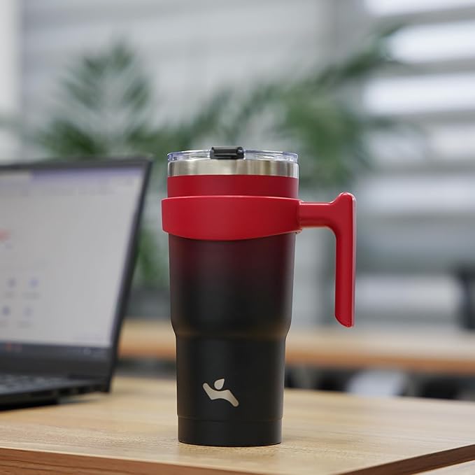 20 oz Tumbler with Handle and 2 Straw 2 Lid, Insulated Water Bottle Stainless Steel Vacuum Cup Reusable Travel Mug,Black