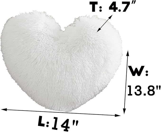 MorroMorn Fluffy Heart Throw Pillows, Shaggy Decorative Pillow for Sofa Couch Bed, Cute Room Decor Decorations for Women Girls Kids (White)