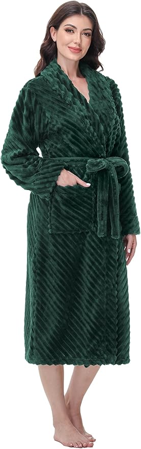 Yurhap Premium Robes for Women - Super Soft Cozy Fleece Womens Robe Plush Long Bathrobe