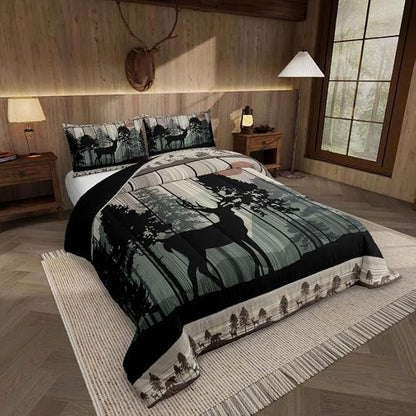 Feelyou Canbin Deer Comforter Set for Girls Boys Kids Deer Hunting Bedding Set Room Decor Rustic Farmhouse Bedding Set Wild Animal Brown Duvet Set King Size 3Pcs Quilt Set