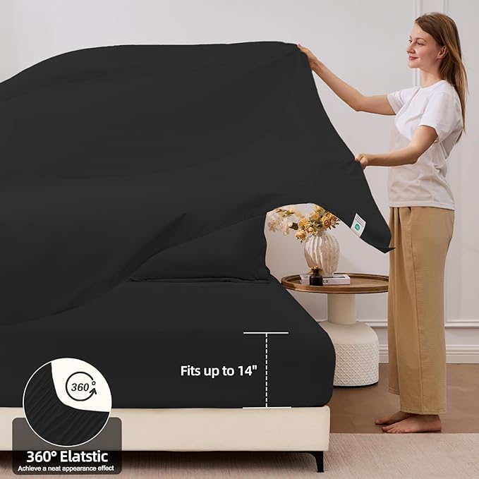 FUANNA 7 Pieces King Size Comforter Set, All Season Bed in a Bag King Size, Luxury Soft Bedding Sets with Comforter, Flat Sheet, Fitted Sheet, Pillowcases & Pillow Shams, Black