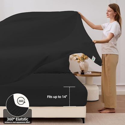 FUANNA 7 Pieces Full Size Comforter Sets, All Season Bedding Sets Full Size, Luxury Soft Bed in a Bag with Comforter, Flat Sheet, Fitted Sheet, Pillowcases & Pillow Shams, Black
