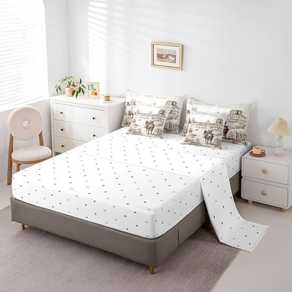Feelyou Western Decor Comforter Set with Sheets Queen Size Kids West Cowboy Horse 7 Pieces Bedding Set for Boys Girls Teens Rodeo Cowboy Style Bed in a Bag Breathable Grunge Design Bed Set