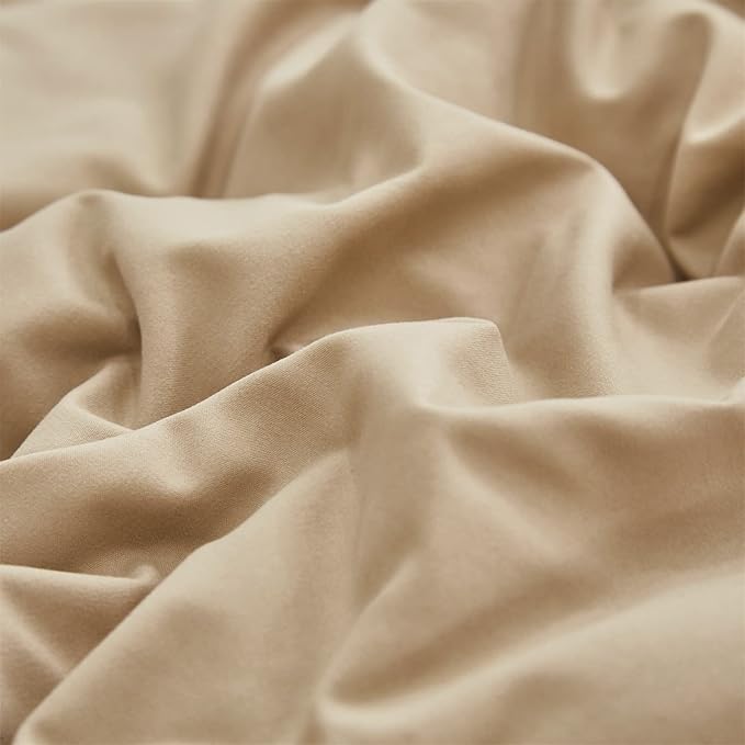 CLOTHKNOW Champagne Ruffles Queen Comforter Set 3Pcs Farmhouse Bedding Comforter Sets Soft Tan Comforter Khaki Comforter with 2 x Pillow Cases