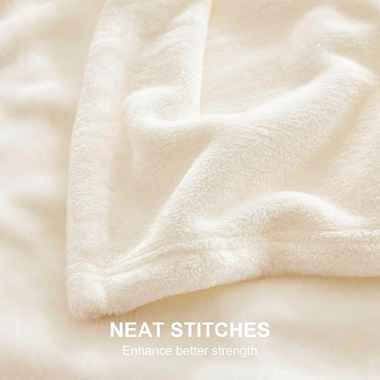 Hansleep Fleece Beige Full Blanket, Super Soft Flannel Fuzzy Plush Cozy Blanket for All Seasons, Beige, Full 84x90 Inches